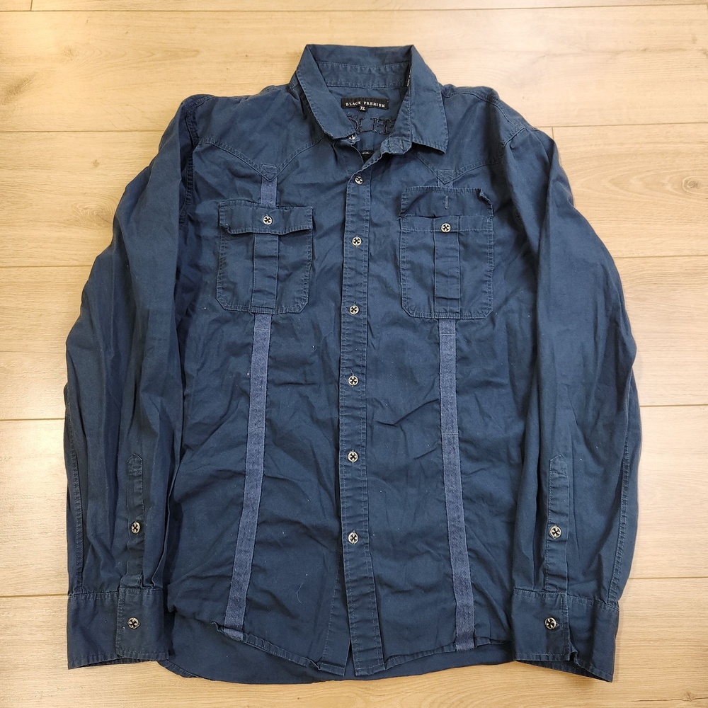 Affliction Black Premium Shirt Mens XL Blue Skull Wings Long Sleeve Button Up